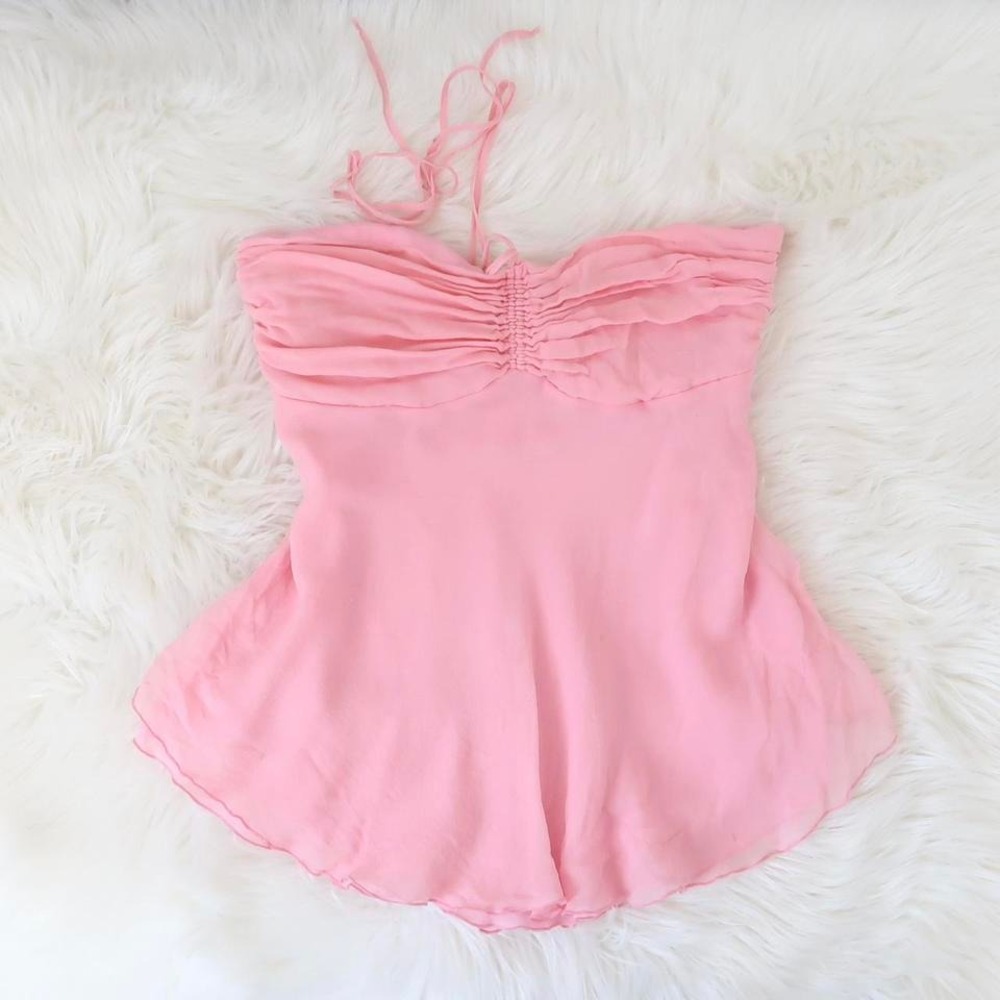 Forever 21 Pink Strapless Ruffled Bust Blouse